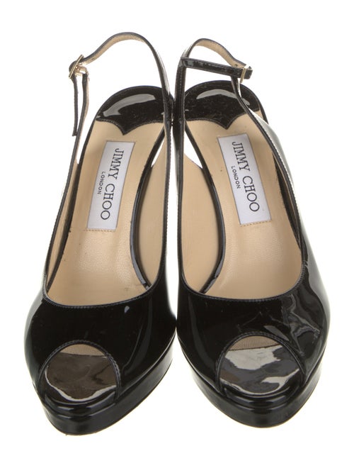 Jimmy Choo Patent Leather Leather Trim Embellishment Slingback Pumps