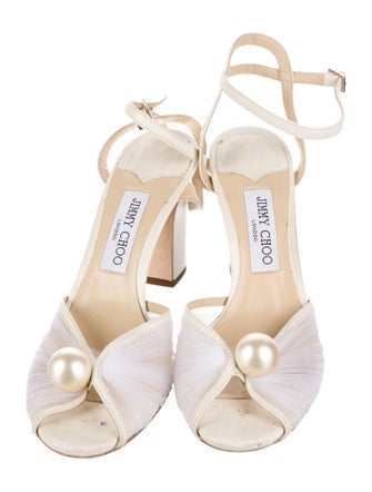 Jimmy Choo Faux Pearl Accents Leather Slingback Sandals
