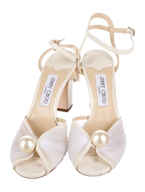Jimmy Choo Faux Pearl Accents Leather Slingback Sandals