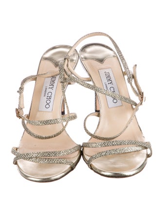 Jimmy Choo Glitter Leather Trim Embellishment Slingback Sandals