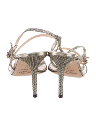 Jimmy Choo Glitter Leather Trim Embellishment Slingback Sandals
