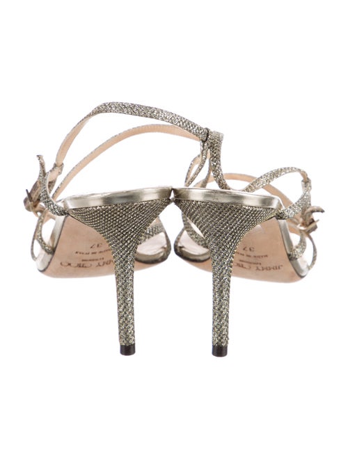 Jimmy Choo Glitter Leather Trim Embellishment Slingback Sandals