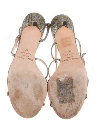 Jimmy Choo Glitter Leather Trim Embellishment Slingback Sandals