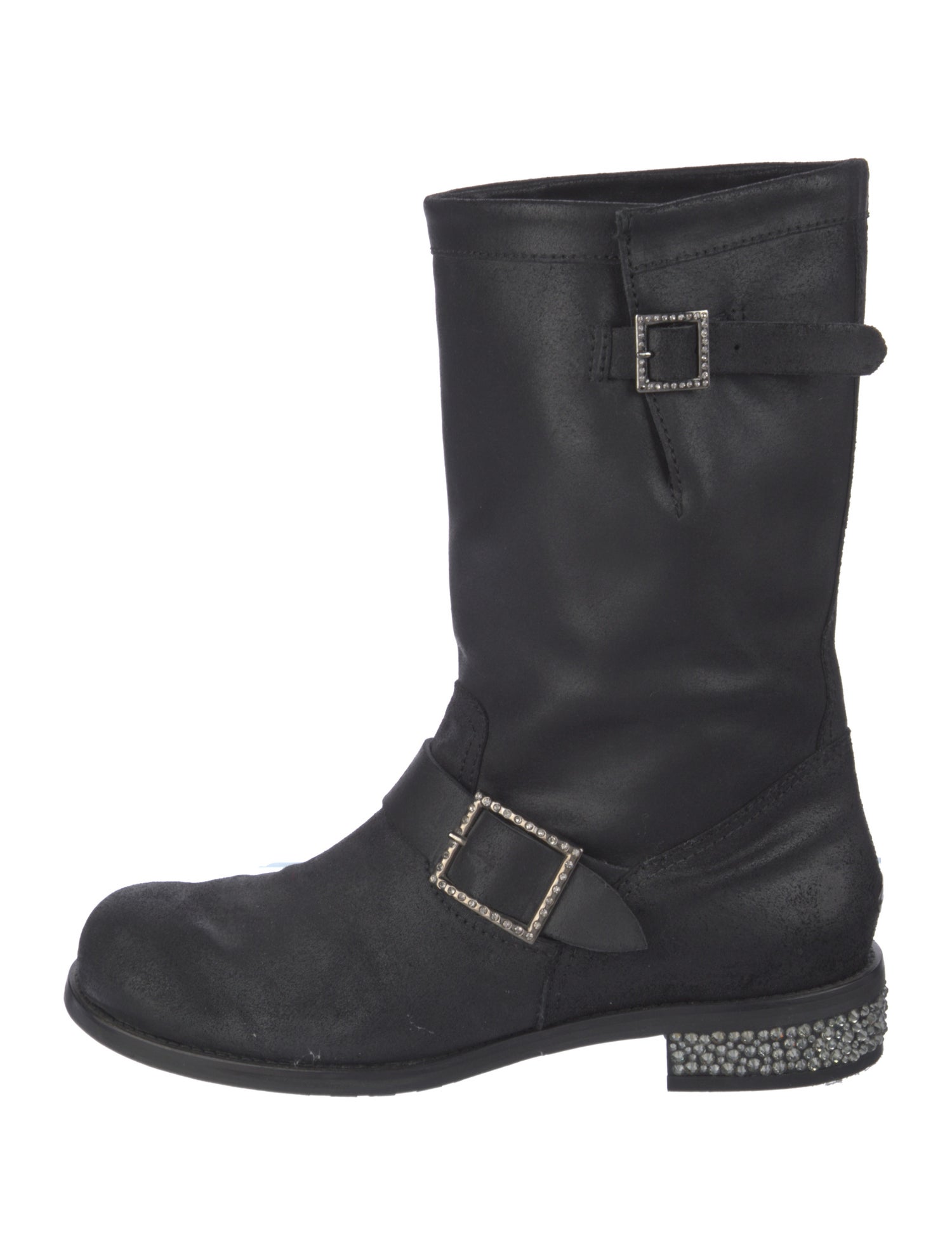 Jimmy Choo Leather Crystal Embellishments Moto Boots
