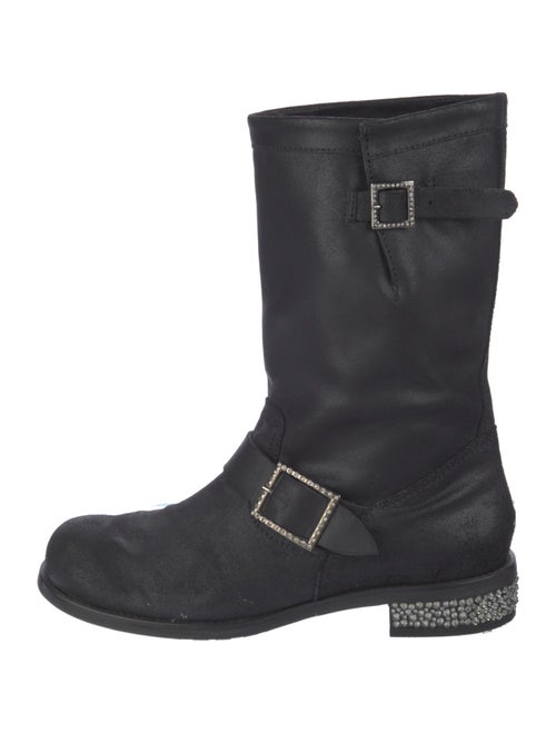Jimmy Choo Leather Crystal Embellishments Moto Boots