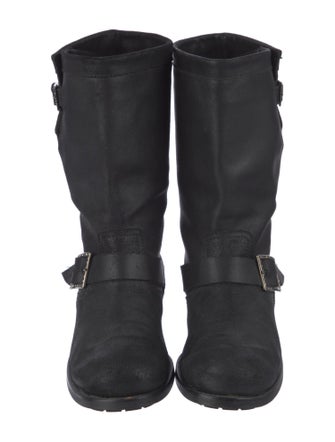 Jimmy Choo Leather Crystal Embellishments Moto Boots