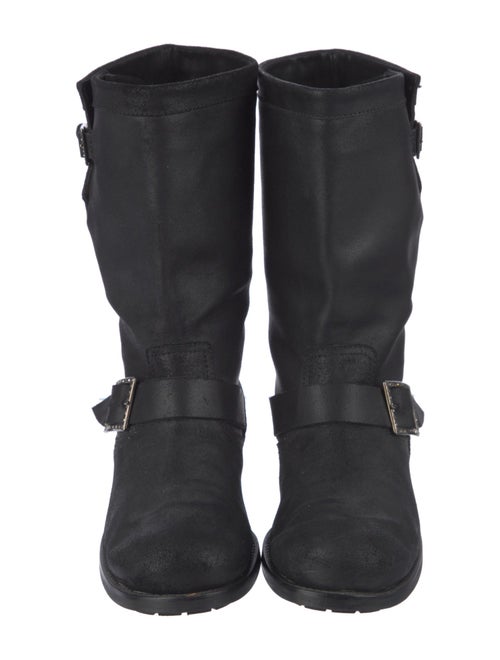 Jimmy Choo Leather Crystal Embellishments Moto Boots