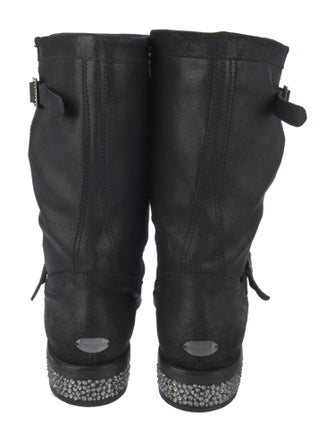 Jimmy Choo Leather Crystal Embellishments Moto Boots