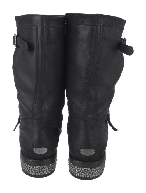 Jimmy Choo Leather Crystal Embellishments Moto Boots
