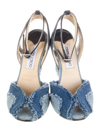 Jimmy Choo Denim Colorblock Pattern Slingback Pumps