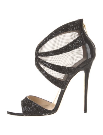 Jimmy Choo Patent Leather Mesh Accents Sandals