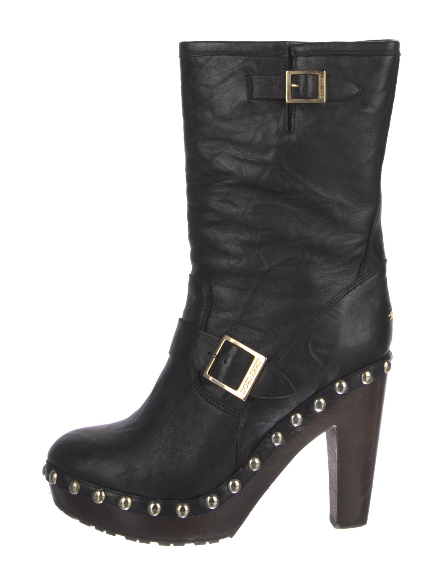 Jimmy Choo Leather Studded Accents Moto Boots