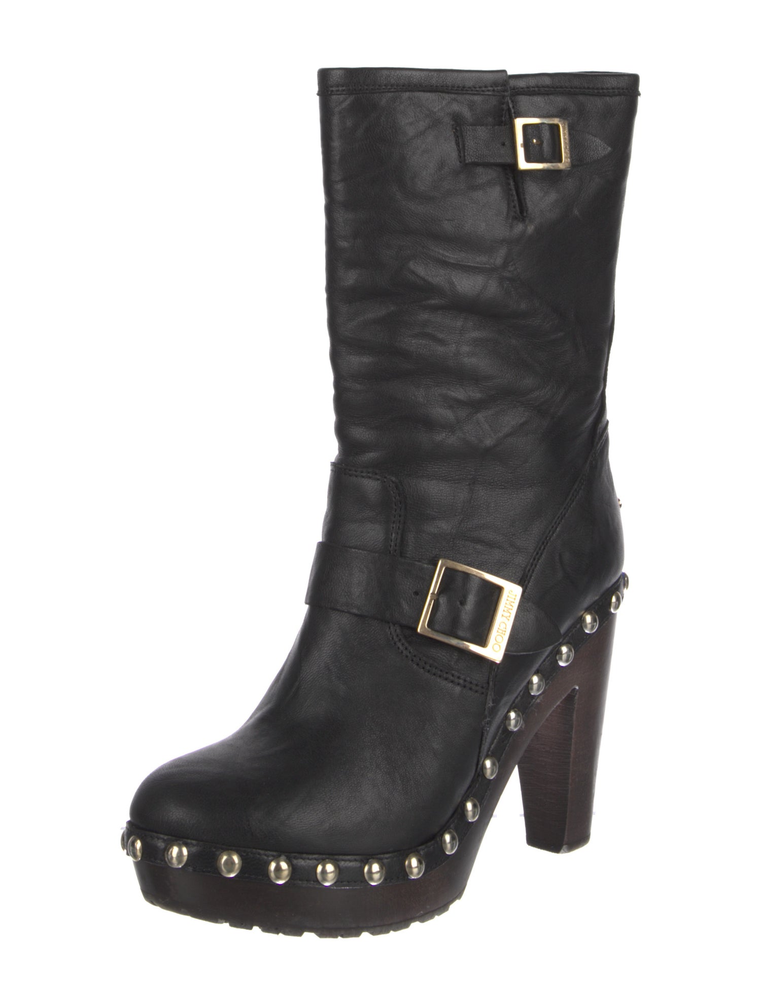 Jimmy Choo Leather Studded Accents Moto Boots