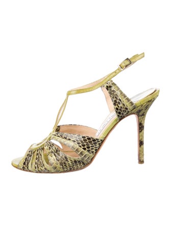 Jimmy Choo Leather Animal Print T-Strap Sandals