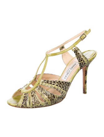 Jimmy Choo Leather Animal Print T-Strap Sandals