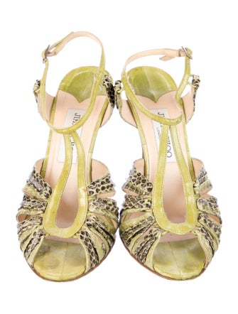 Jimmy Choo Leather Animal Print T-Strap Sandals