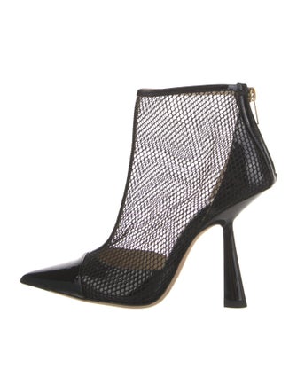 Jimmy Choo Patent Leather Mesh Accents Boots