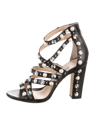 Jimmy Choo Faux Pearl Accents Leather Sandals