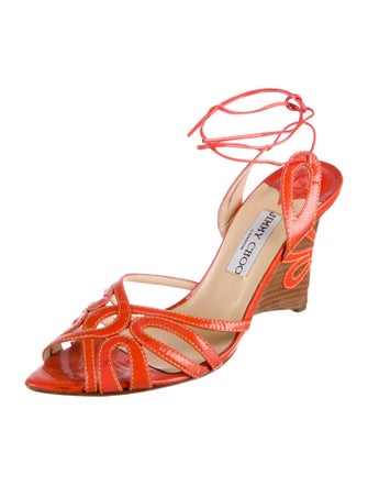 Jimmy Choo Patent Leather Colorblock Pattern Slingback Sandals