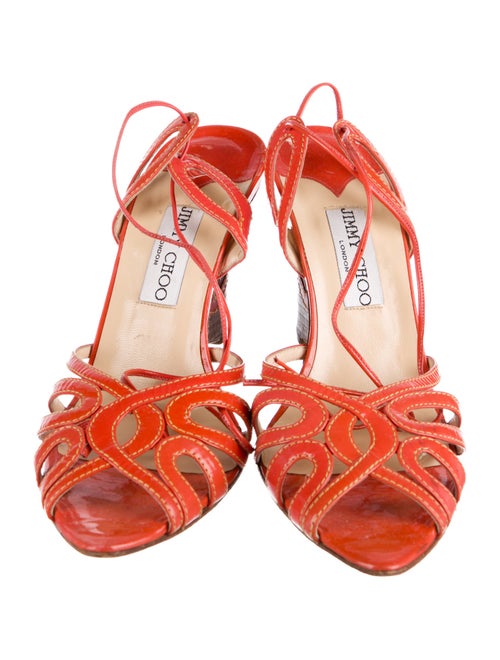 Jimmy Choo Patent Leather Colorblock Pattern Slingback Sandals