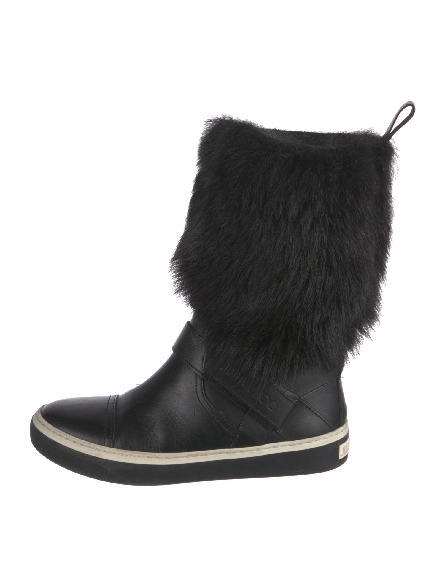 Jimmy Choo Leather Fur Trim Rain Boots