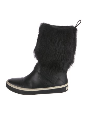 Jimmy Choo Leather Fur Trim Rain Boots