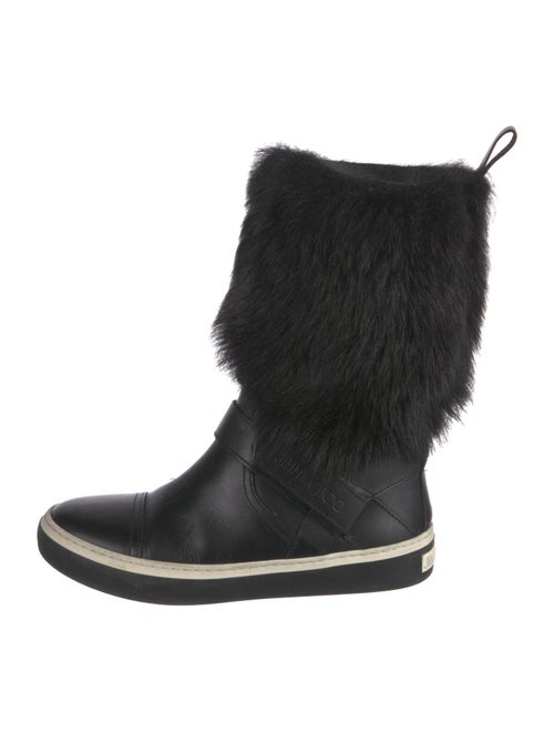 Jimmy Choo Leather Fur Trim Rain Boots