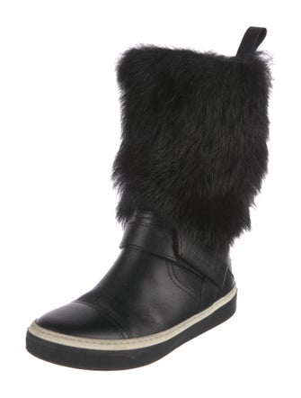Jimmy Choo Leather Fur Trim Rain Boots
