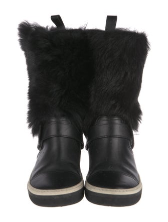 Jimmy Choo Leather Fur Trim Rain Boots