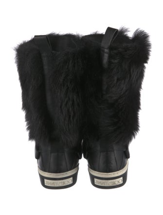 Jimmy Choo Leather Fur Trim Rain Boots