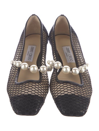 Jimmy Choo Faux Pearl Accents Mesh Flats