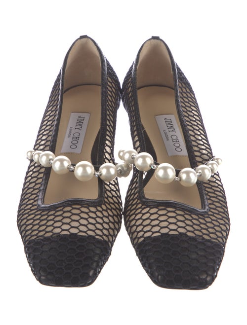Jimmy Choo Faux Pearl Accents Mesh Flats