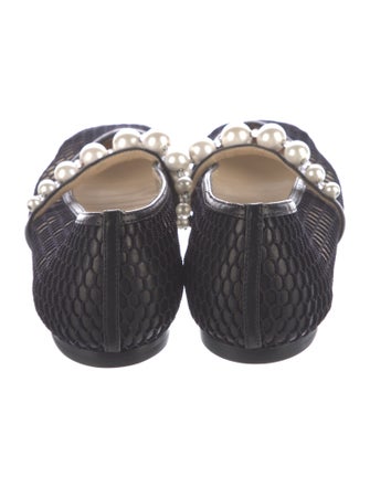 Jimmy Choo Faux Pearl Accents Mesh Flats