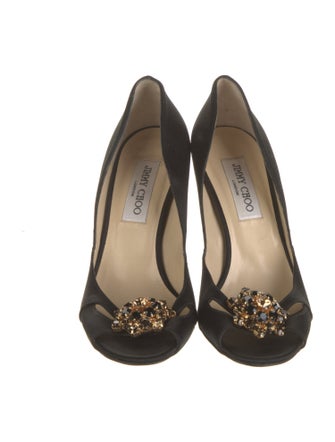Jimmy Choo Satin Crystal Embellishments Pumps