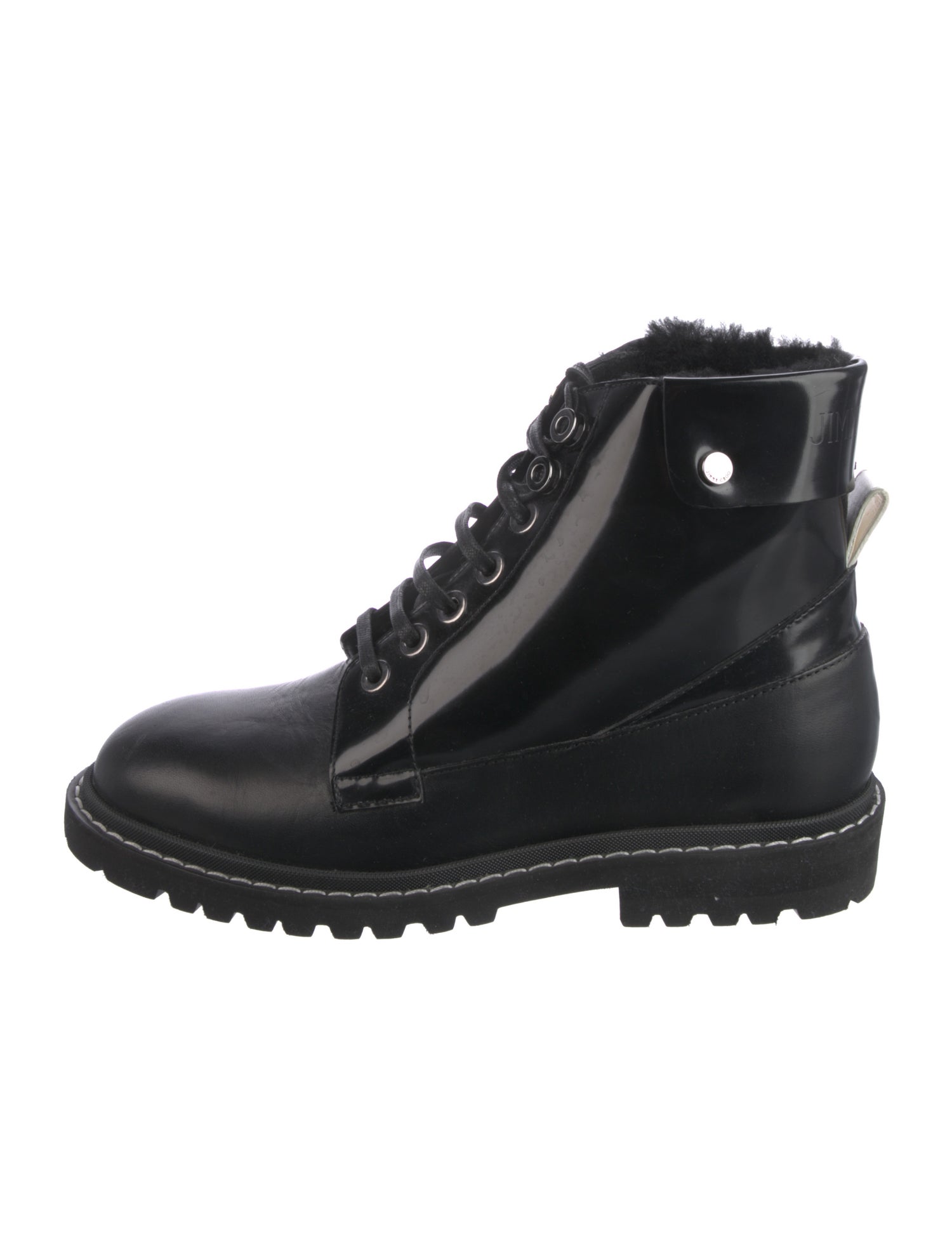 Jimmy Choo Patent Leather Pom-Pom Embellishments Combat Boots