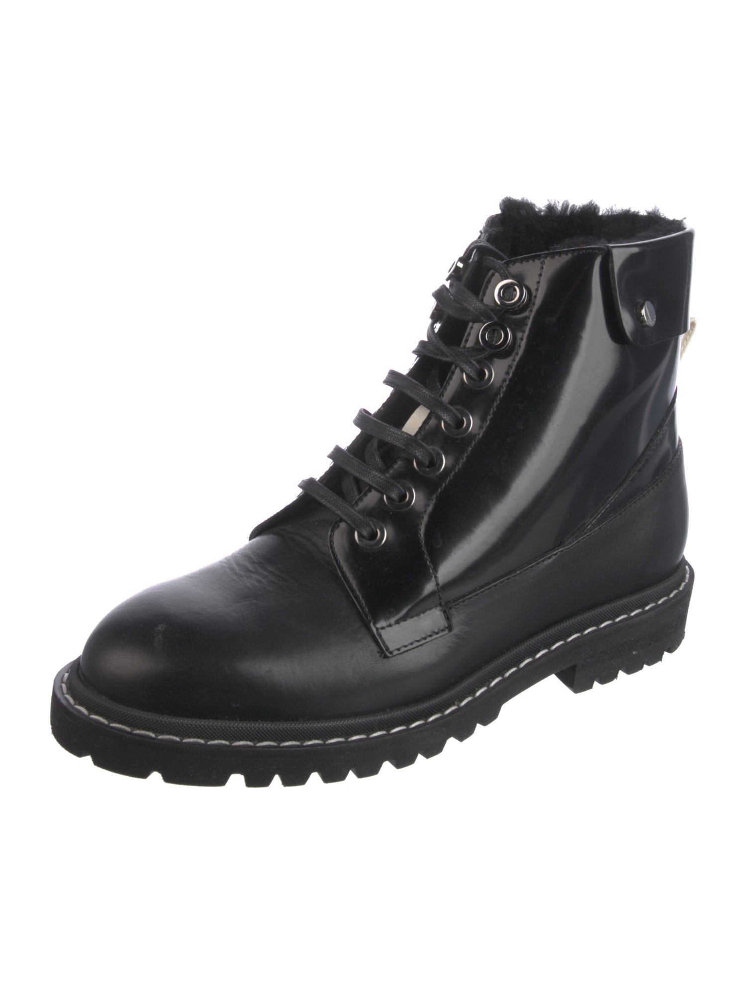 Jimmy Choo Patent Leather Pom-Pom Embellishments Combat Boots