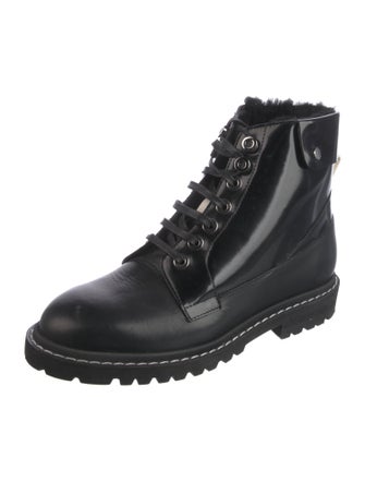 Jimmy Choo Patent Leather Pom-Pom Embellishments Combat Boots