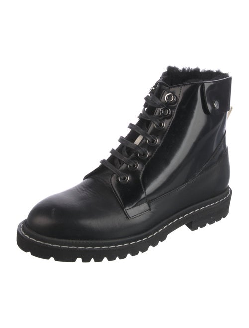 Jimmy Choo Patent Leather Pom-Pom Embellishments Combat Boots