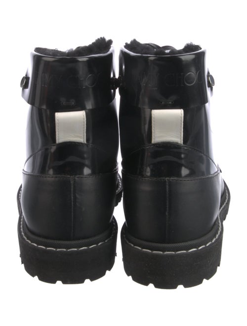 Jimmy Choo Patent Leather Pom-Pom Embellishments Combat Boots