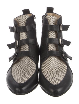 Jimmy Choo Embossed Leather Animal Print Combat Boots