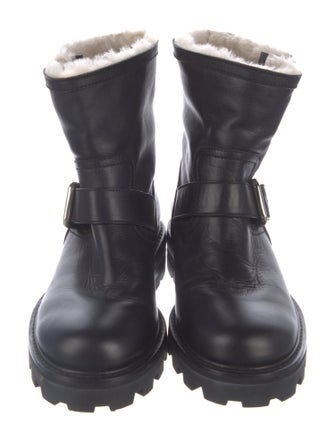 Jimmy Choo Leather Fur Trim Moto Boots