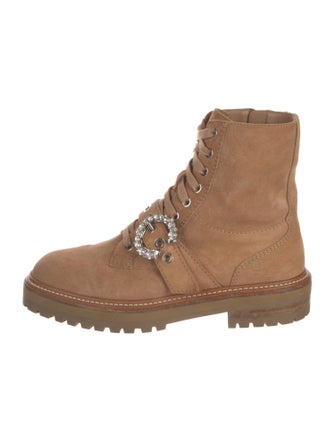 Jimmy Choo Suede Crystal Embellishments Combat Boots