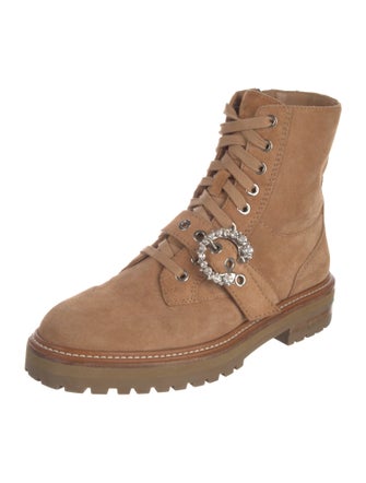 Jimmy Choo Suede Crystal Embellishments Combat Boots