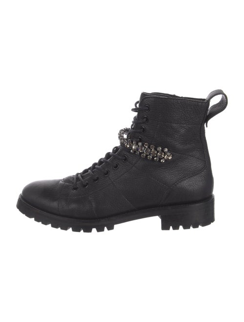 Jimmy Choo Leather Crystal Embellishments Combat Boots