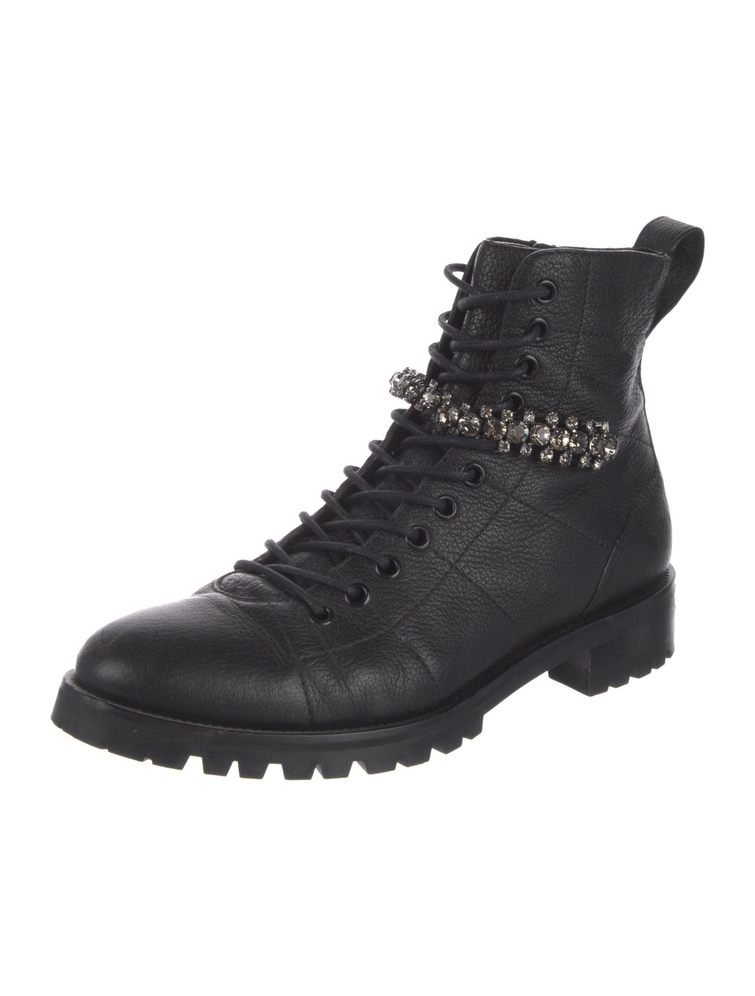 Jimmy Choo Leather Crystal Embellishments Combat Boots