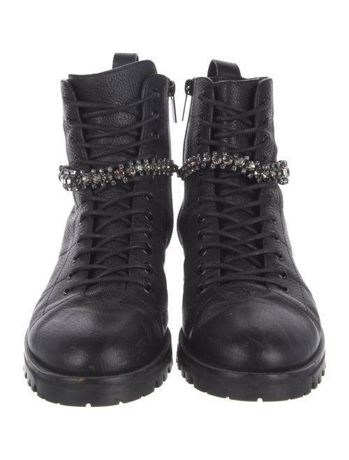 Jimmy Choo Leather Crystal Embellishments Combat Boots
