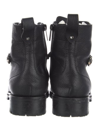 Jimmy Choo Leather Crystal Embellishments Combat Boots