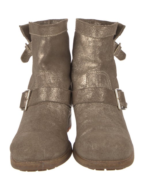 Jimmy Choo Suede Glitter Accents Moto Boots