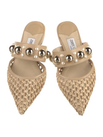 Jimmy Choo Raffia Mesh Accents Mules