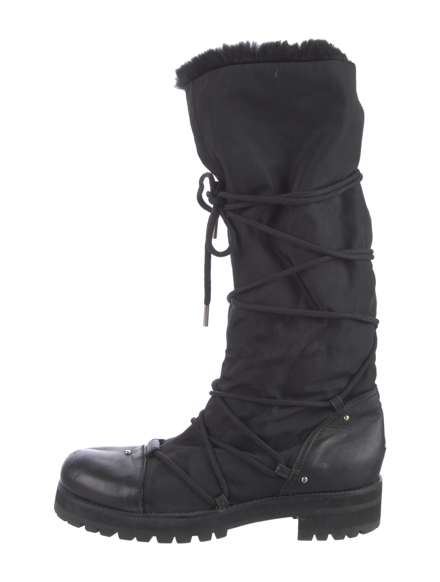 Jimmy Choo Leather Fur Trim Combat Boots